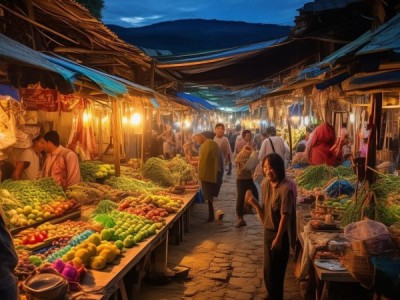 农村繁荣的农商贸夜市，热闹的活力与丰收的喜悦