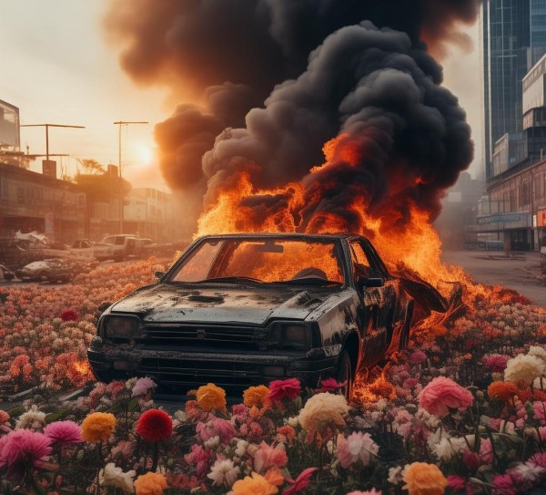 成都商贸城汽车自燃现象，斑斑生花遇良机