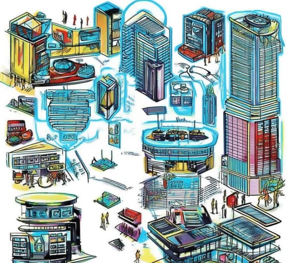 商贸服务手绘海报图，未来商业场景的视觉解决方案