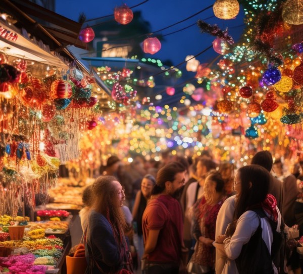 商贸夜市，圣诞节的欢乐与热闹