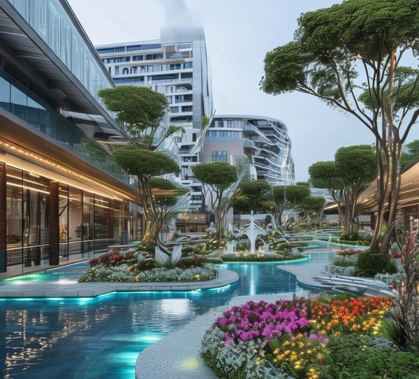 景观广场，提升商贸城的视觉identity