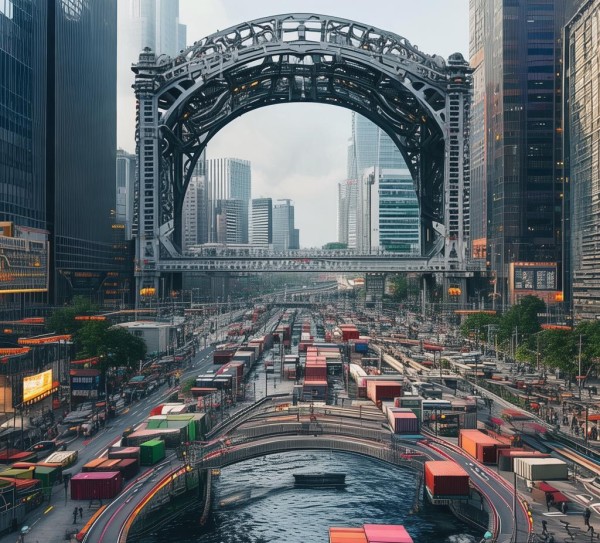 商贸服务集群区，桥梁与物流图示